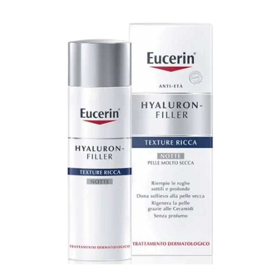 Eucerin Hyaluron-Filler Crema Viso Notte Idratante Antirughe Texture Ricca 50 ml