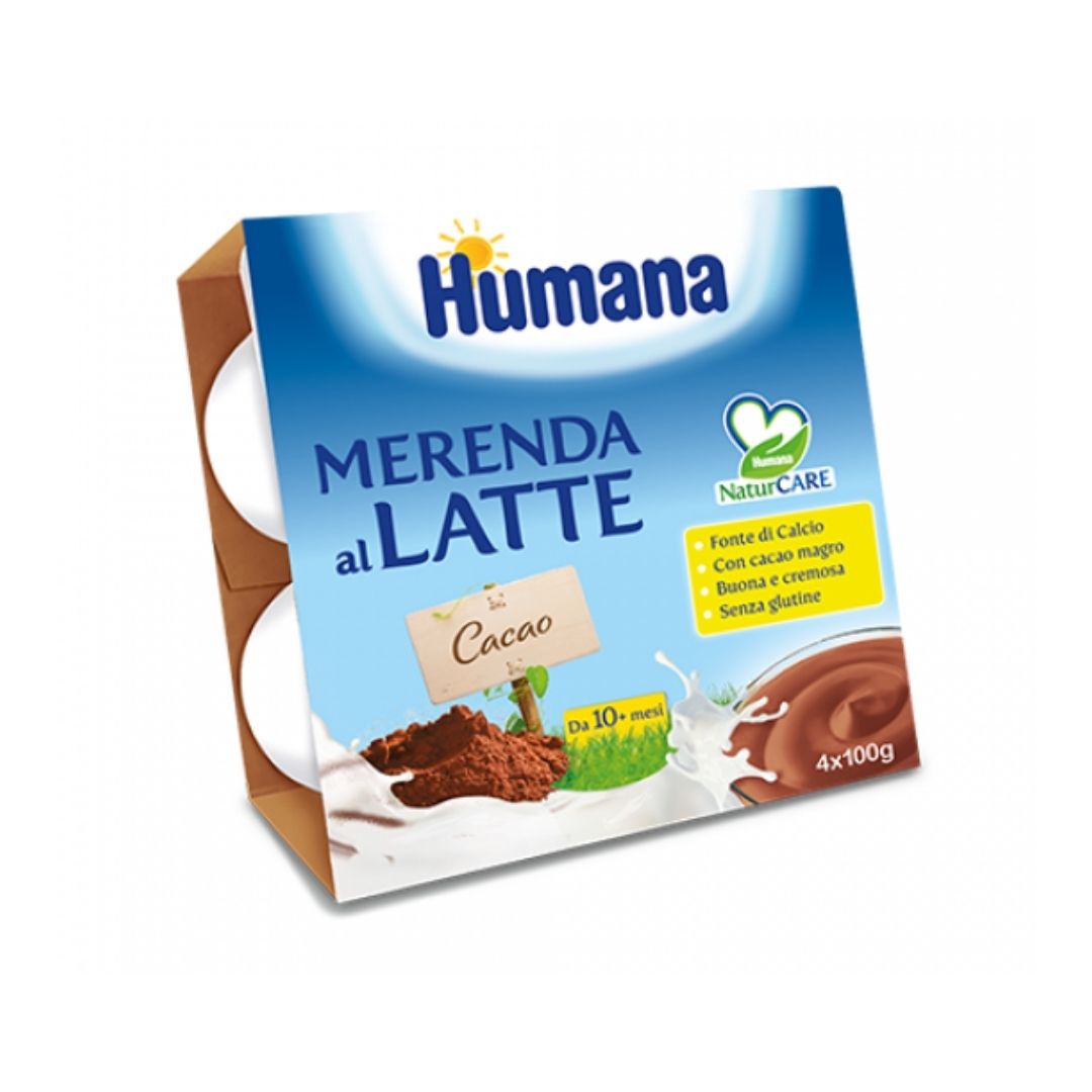 Humana Merenda al Latte Gusto Cacao 4 Vasetti da 100 g