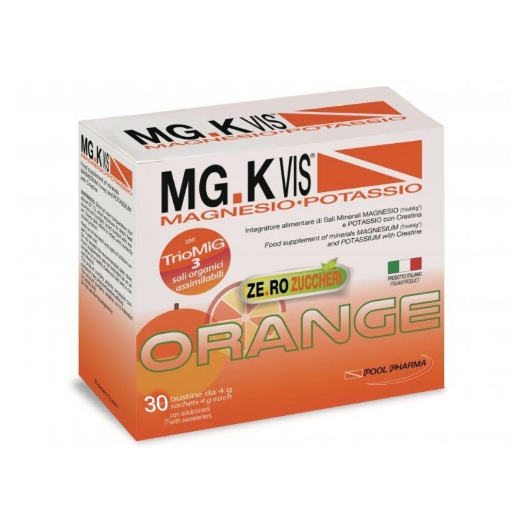 Mgk Vis Magnesio Potassio Orange Integratore Alimentare Zero Zuccheri 30 Bustine