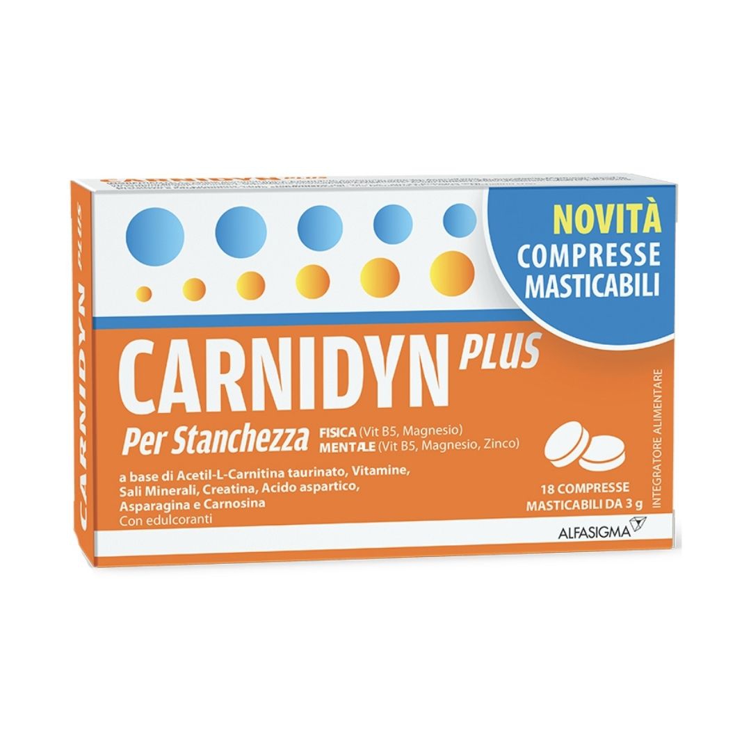 Carnidyn Plus Integratore Stanchezza Fisica e Mentale 18 Compresse Masticabili