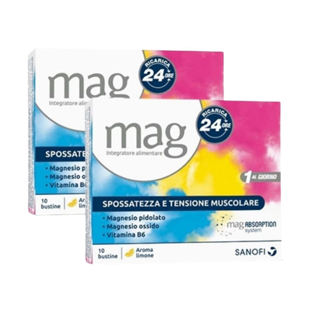 Mag Ricarica 24 Ore Integratore di Magnesio e Vitamine Bi-pack 10+10 Bustine