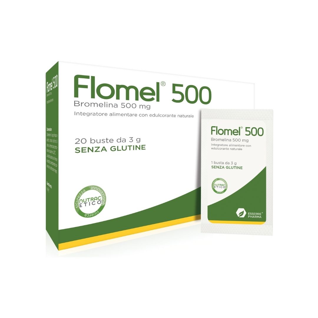 Flomel 500 Bromelina 500 Integratore con Edulcorante Naturale 20 Bustine