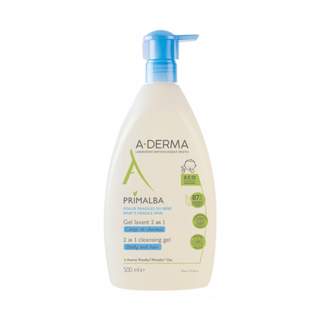 A- Derma Primalba Gel Lavante Detergente 2 in 1 Corpo e Capelli Neonato 500ml