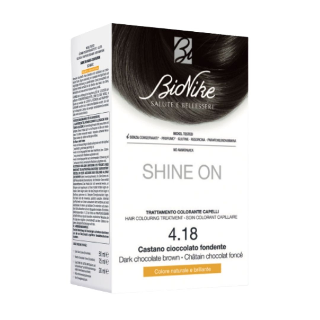 BioNike Shine ON Tintura Capelli Cute Sensibile 4.18 Castano Cioccolato Fondente