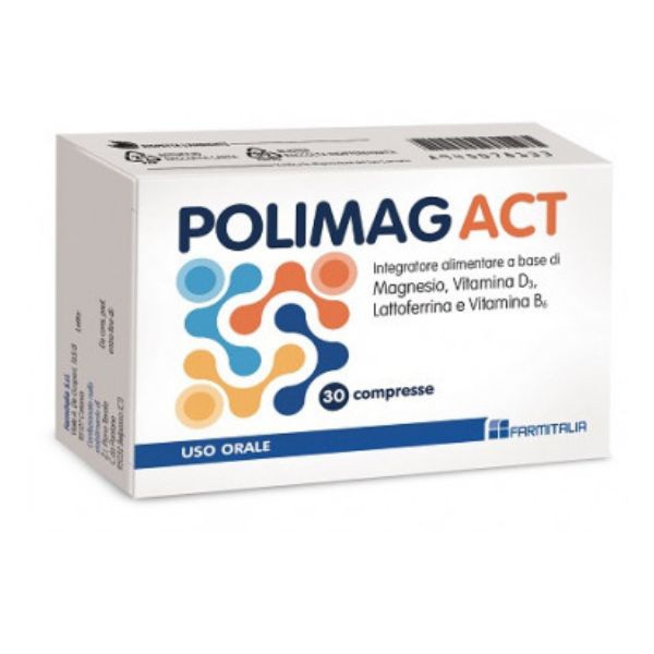Polimag Act Integratore di Magnesio e Vitamina D e Lattoferrina 30 Compresse