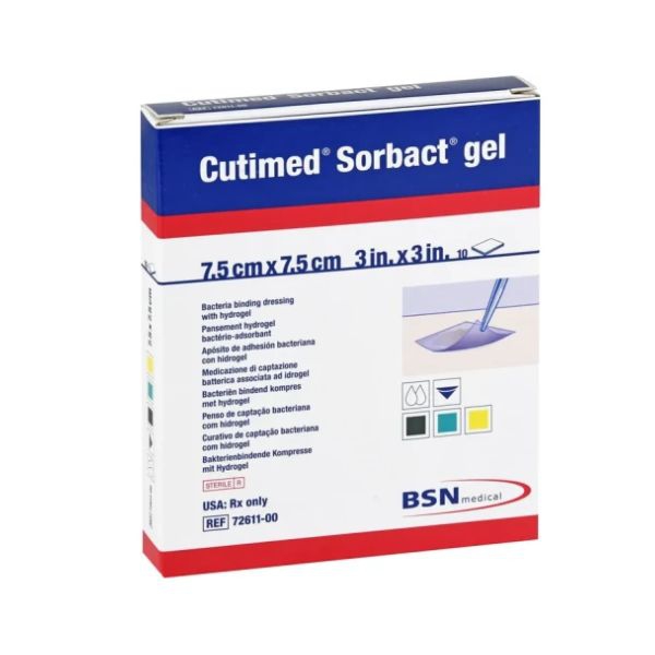 Cutimed Sorbact Con Idrogel Medicazione per Ferite Infette 7,5x7,5cm 10 pezzi