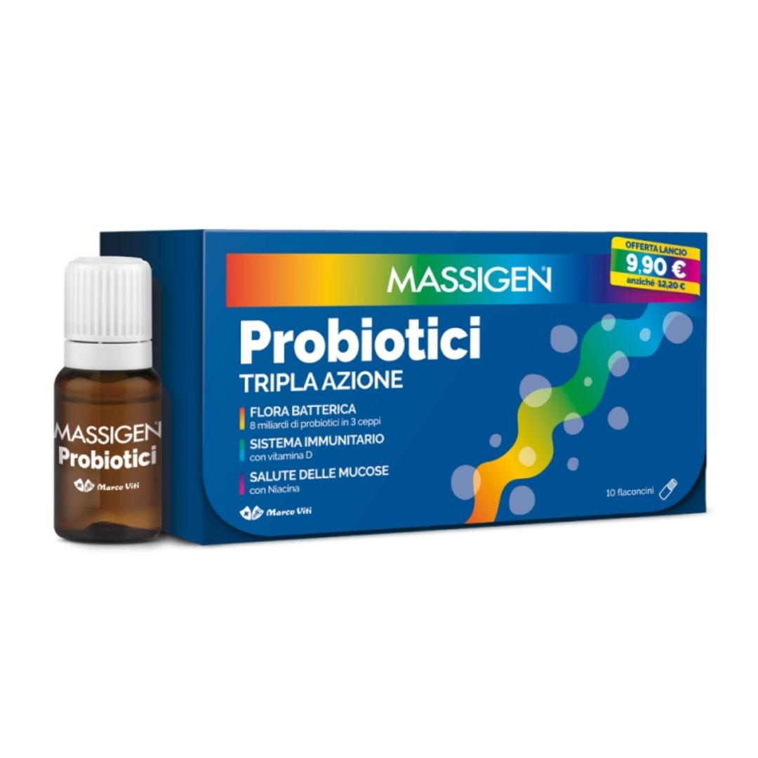 Massigen Probiotici Tripla Azione Integatore  10 Flaconi x 8 ml