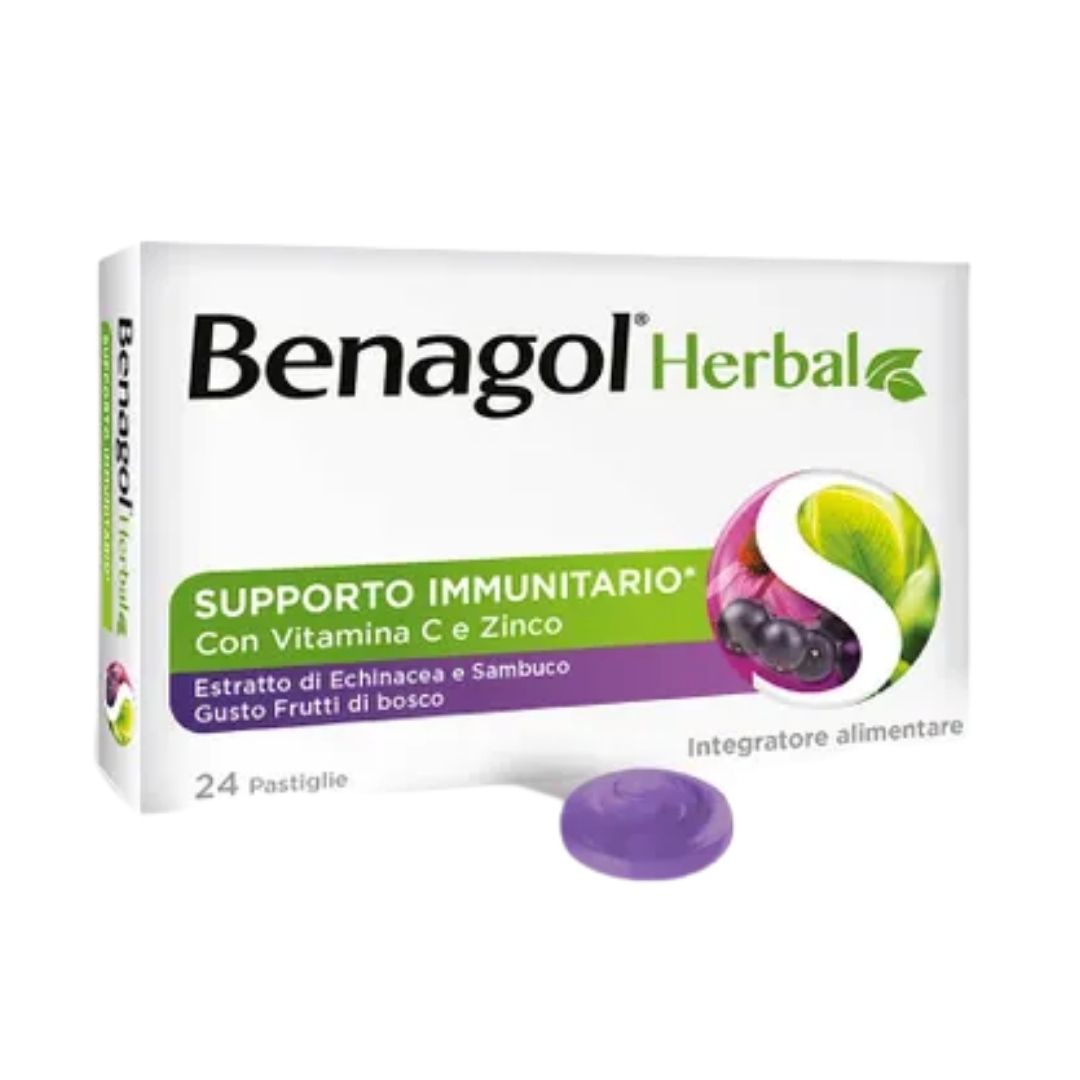 Benagol Herbal Supporto Immunitario Integratore Gusto Frutti Di Bosco 24 Pastigl