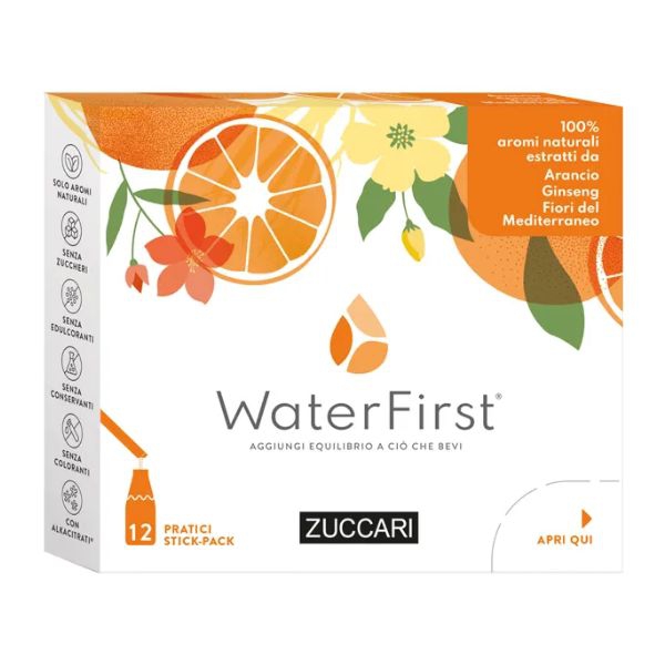 Zuccari WaterFirst Aromatizzatore per Acqua Arancio/Ginseng/Fiori 12 Stick