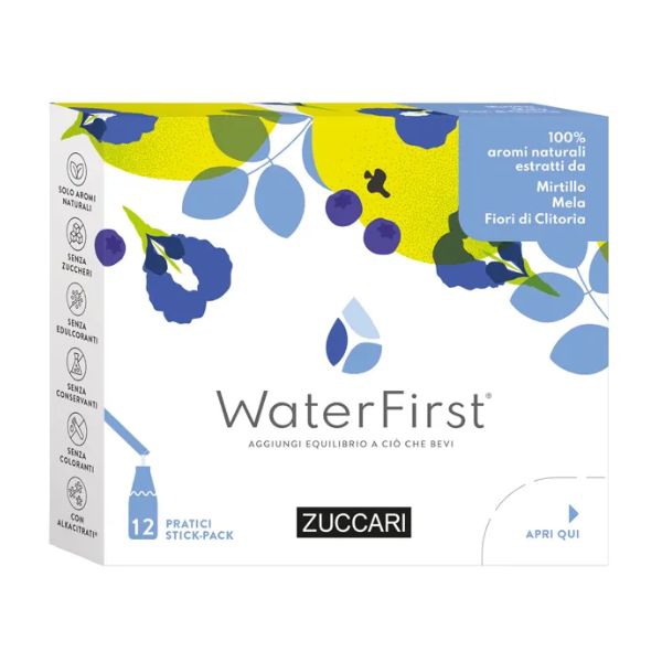 Zuccari WaterFirst Aromatizzatore d'Acqua Mirtillo, Mela,Fiori Clitoria 12 Stick