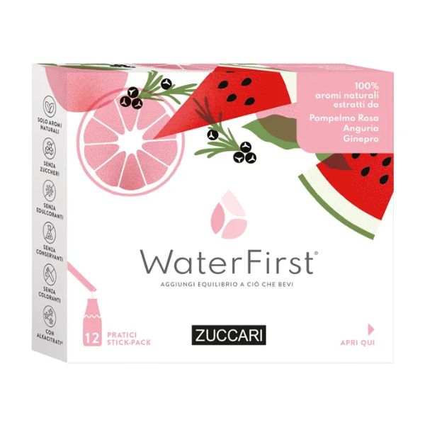 Zuccari WaterFirst Aromatizzatore d Acqua Pompelmo Rosa Anguria Ginepro 12 Stick