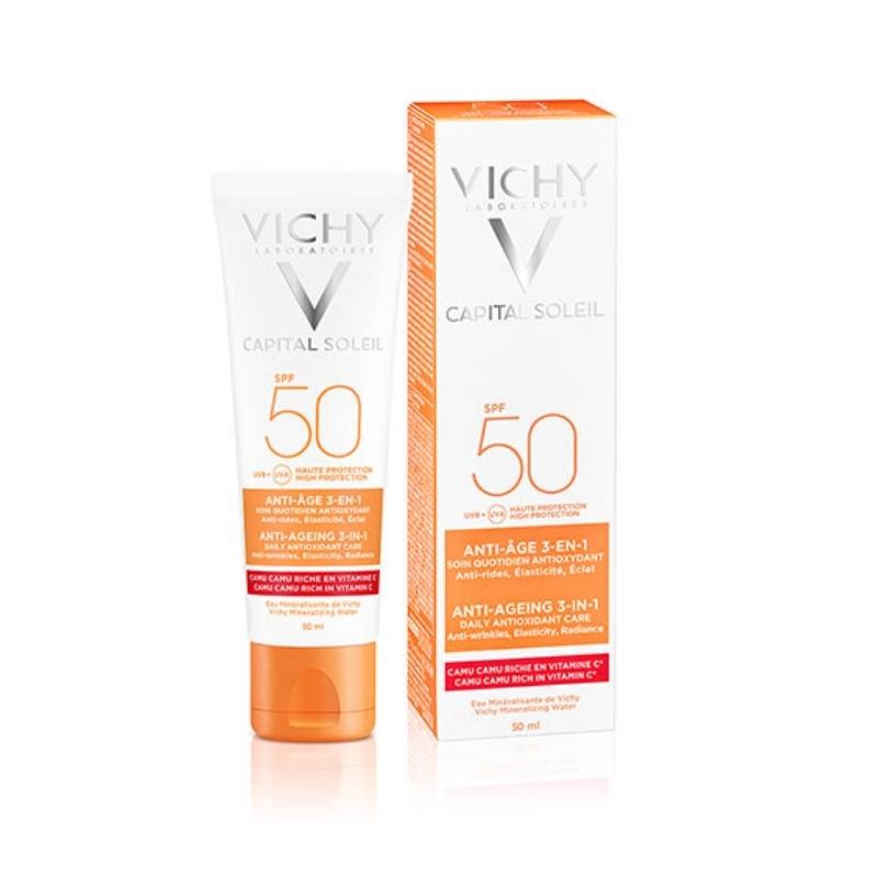Vichy Capital Ideal Soleil SPF50+ Trattamento Anti-Età 3in1 Antiossidante 50 ml