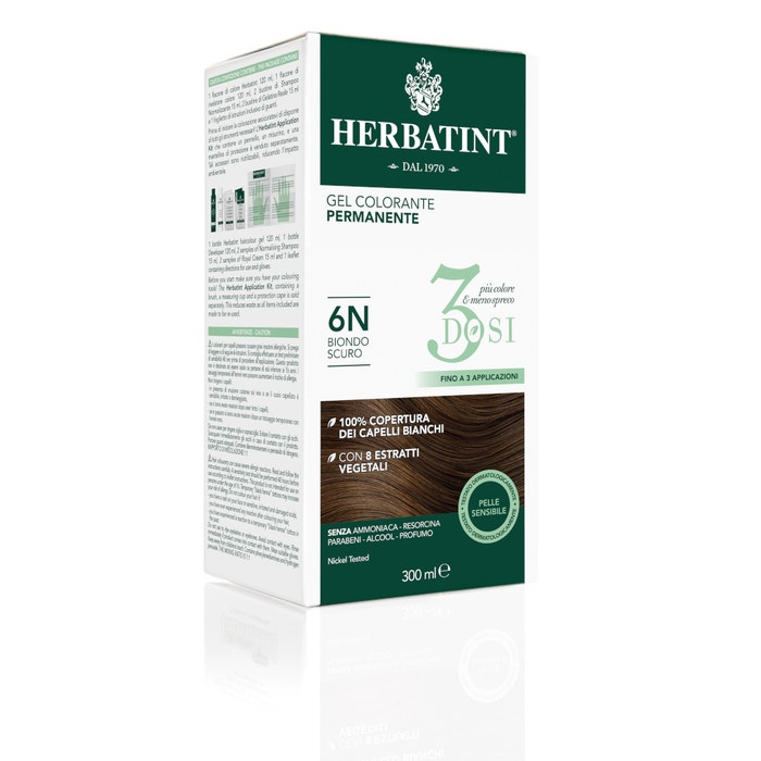 Herbatint Tintura Capelli Gel Permanente 3Dosi 6N Biondo Scuro 300 ml