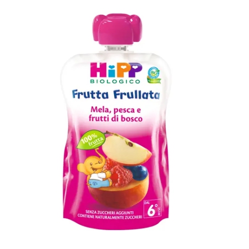 Hipp Bio Frutta Frullata Mela  Pesca e Frutti Di Bosco 90g 6 Mesi  