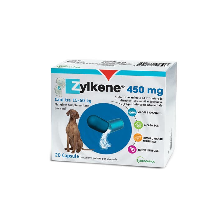 Zylkene 450 mg Integratore Problemi Comportamentali Cani Oltre 15 Kg 20 Capsule