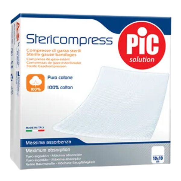 Pic Stericompress Compresse di Garza Sterili Cotone 10x10 cm 50 Pezzi