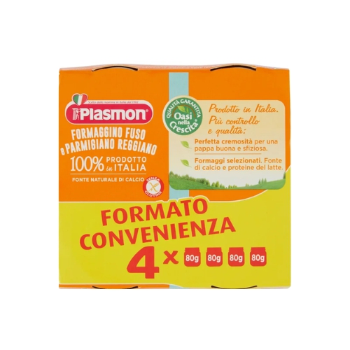 Plasmon Omogeneizzato Formaggino Fuso/Parmigiano Reggiano 4x80g 4Mesi+