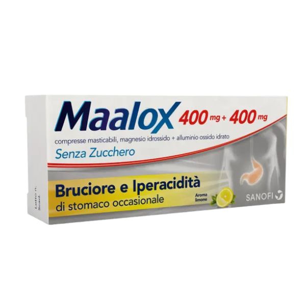 Maalox 400 Mg  400 Mg Compresse Masticabili Senza Zucchero Aroma Limone 30 Compresse