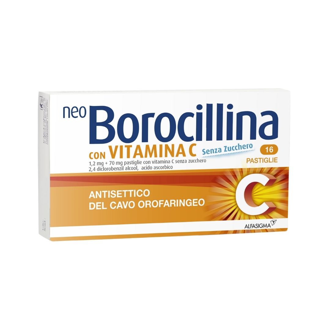 Neoborocillina C 1 2 Mg   70 Mg Pastiglie Con Vitamina C Senza Zucchero 16 Pastiglie In  Blister Pvc Pe Pvdc Al