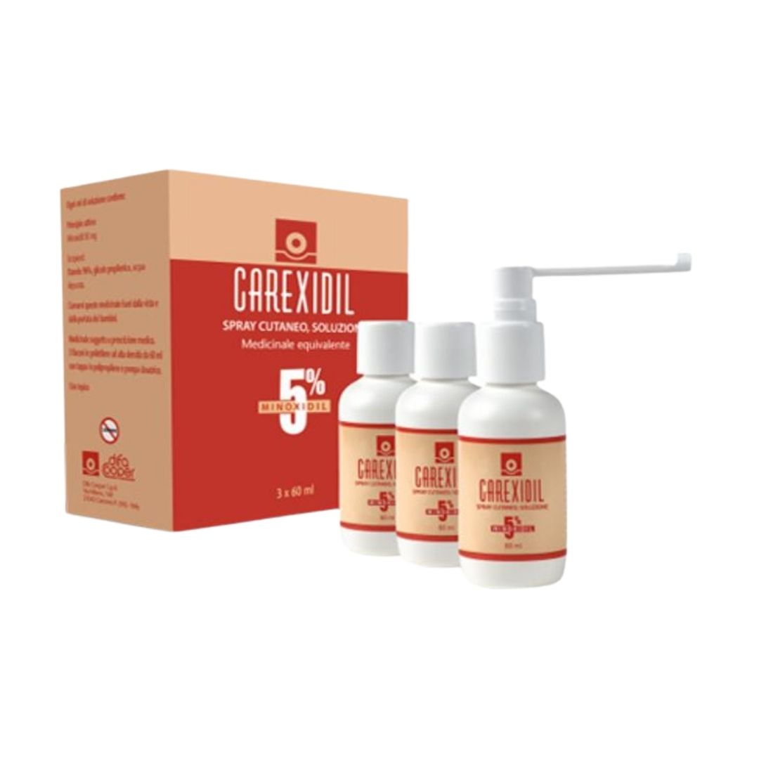Carexidil 5% Spray Cutaneo Soluzione  3 Flaconi In Hdpe Da 60 Ml Con Pompa Dosatrice