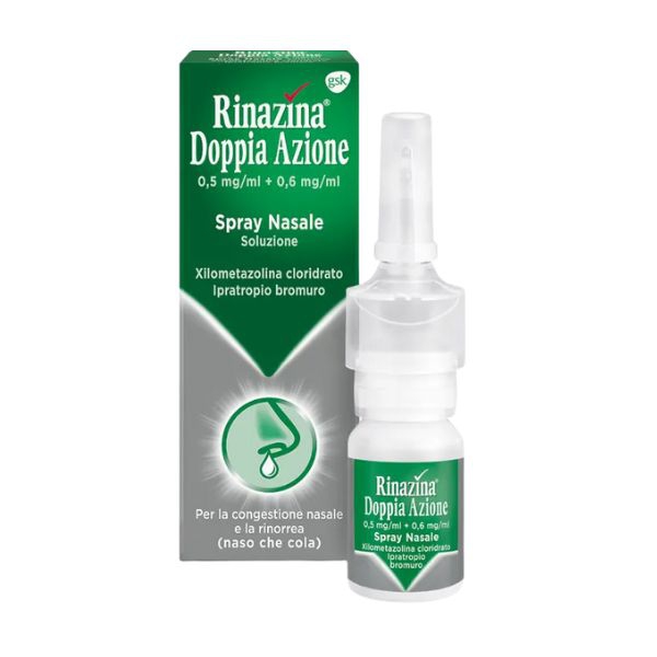 Rinazina Doppia Az 0,5 Mg/Ml + 0,6 Mg/Ml Spray Nasale, Soluzione 10 Ml Flacone Multidose In Hdpe Con Nebulizzatore