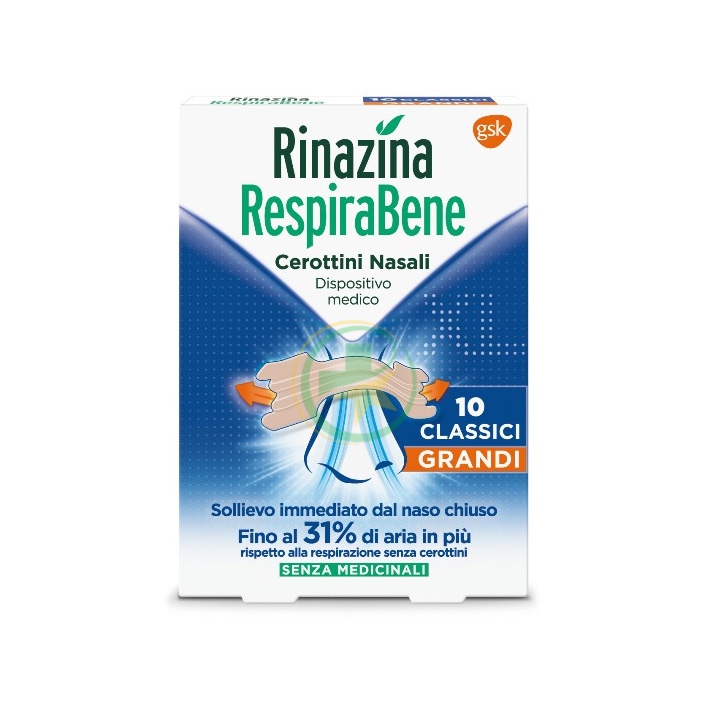 Rinazina Respirabene 10 Cerotti Nasali Classici Grandi