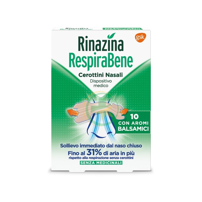 Rinazina Respirabene 10 Cerotti Nasali con Aromi Balsamici