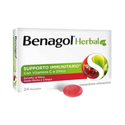 Benagol Herbal Supporto Immunitario Integratore Gusto Menta Ciliegia 24Pastiglie