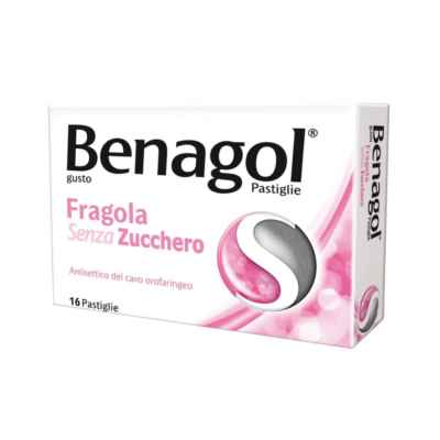 Benagol Gusto Fragola Senza Zucchero 16 Pastiglie per il Mal di Gola
