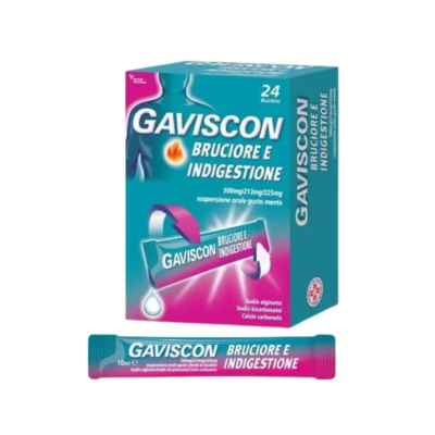 Gaviscon Bruciore E Indig 24 Bustine 10 ml contro sintomi del reflusso gastroesofageo  indigestione  bruciore e acidità di stomaco.